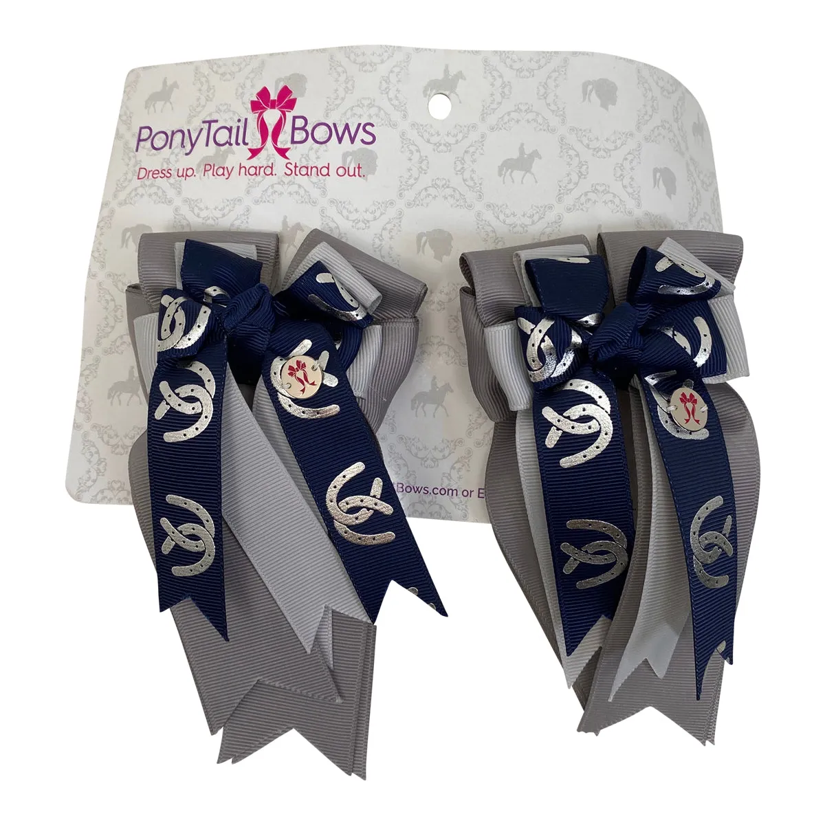 Pony Tail Bows in Navy/Grey - One Size