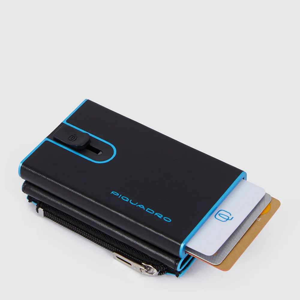 Portacarte PIQUADRO in Pelle e Alluminio con RFID Colore Nero Linea Blue Square - PP5585B2BLR