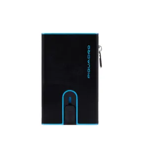 Portacarte PIQUADRO in Pelle e Alluminio con RFID Colore Nero Linea Blue Square - PP5585B2BLR