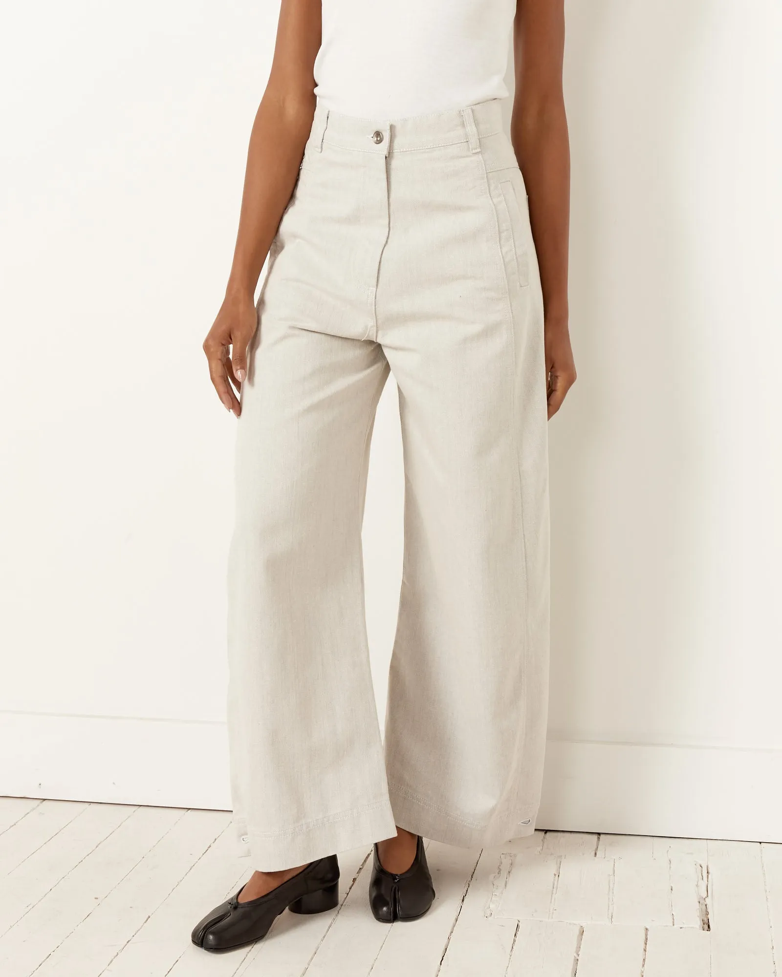 Post Denim Pant in White/Blue