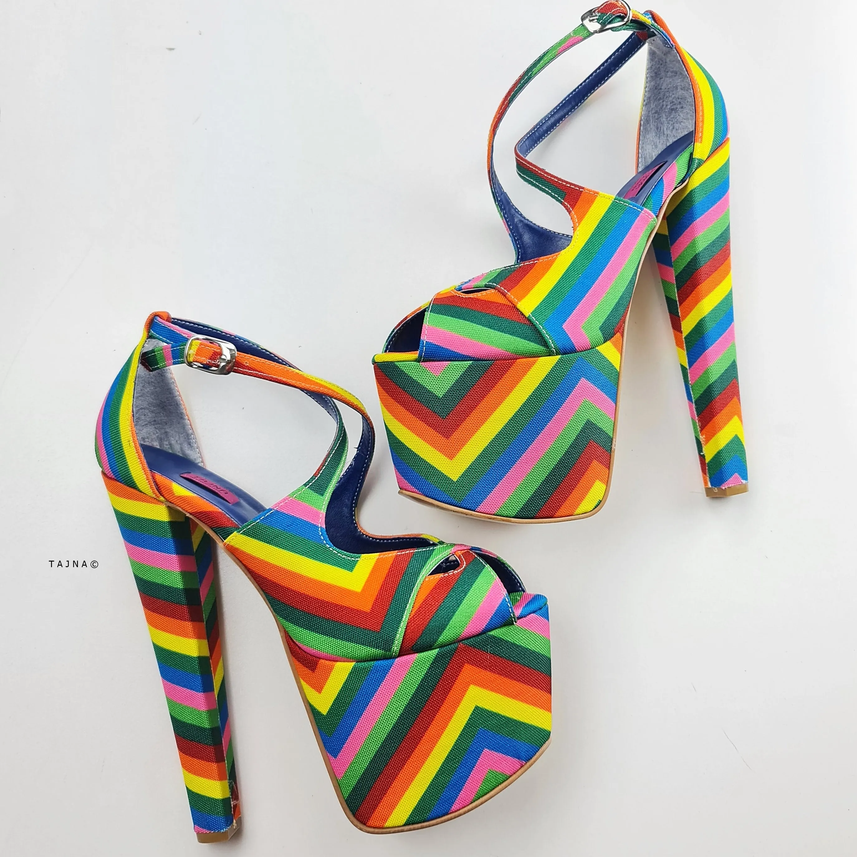 Rainbow Multi Coloured Cross Strap High Heels