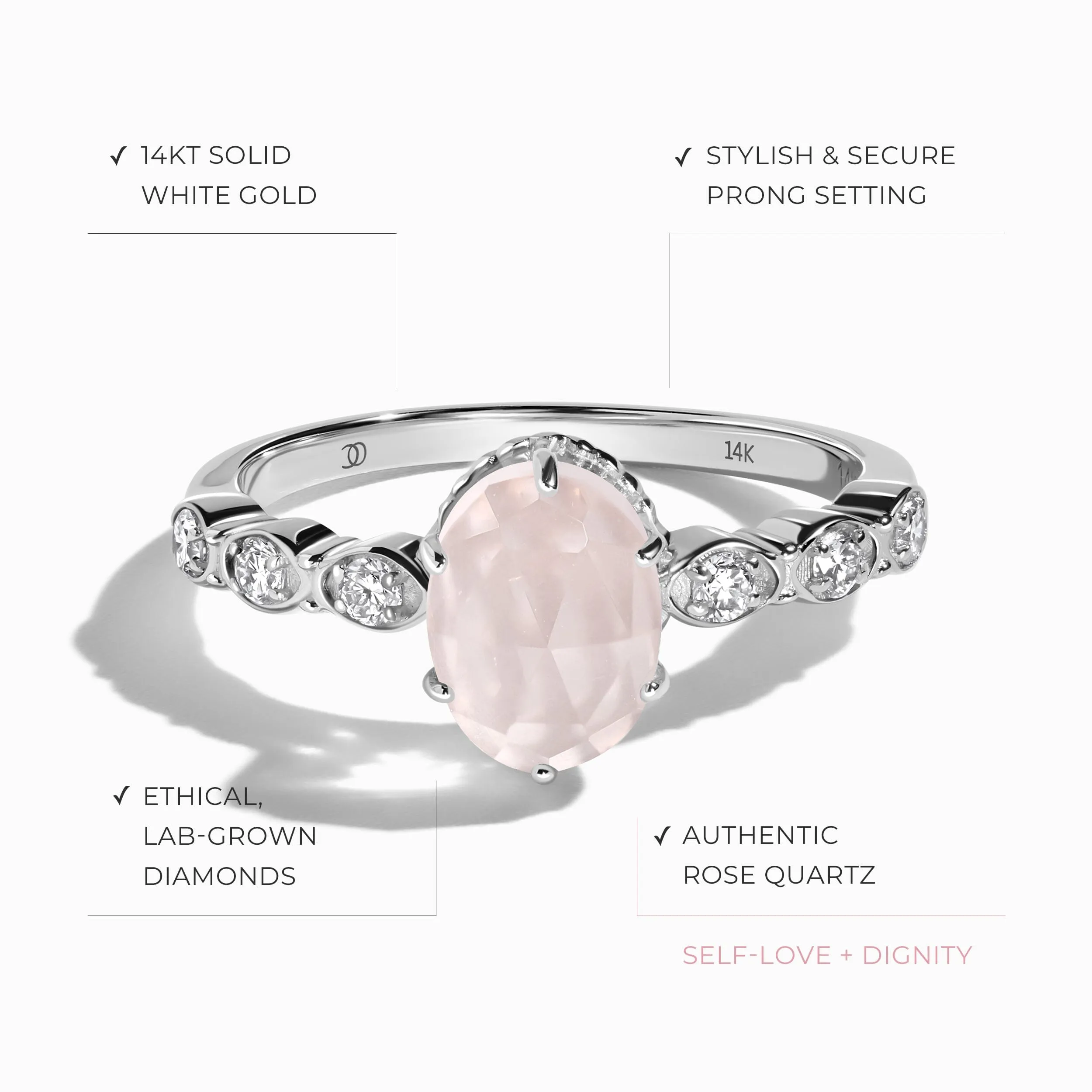 Rose Quartz Lab Diamond Ring - Mirth