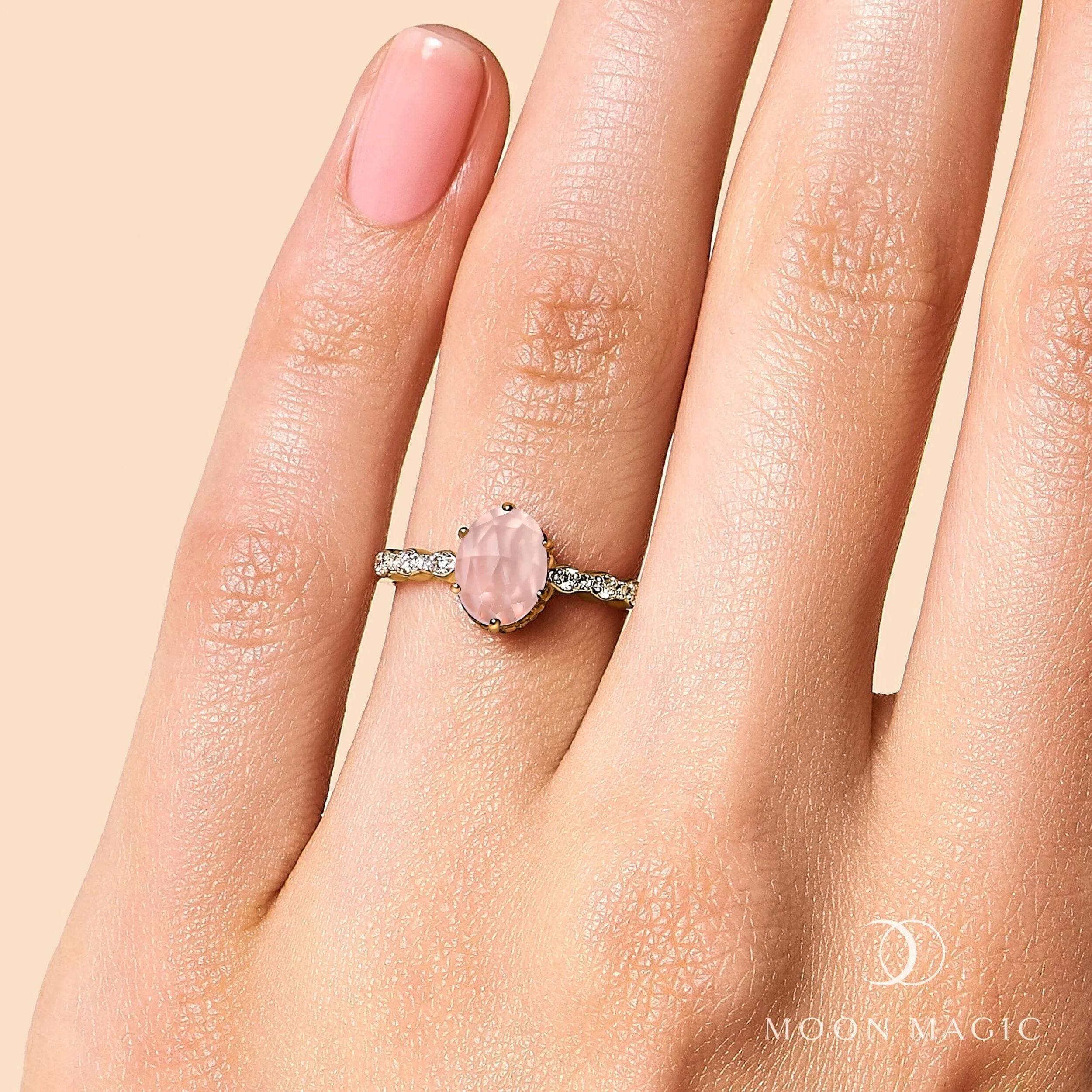 Rose Quartz Lab Diamond Ring - Mirth