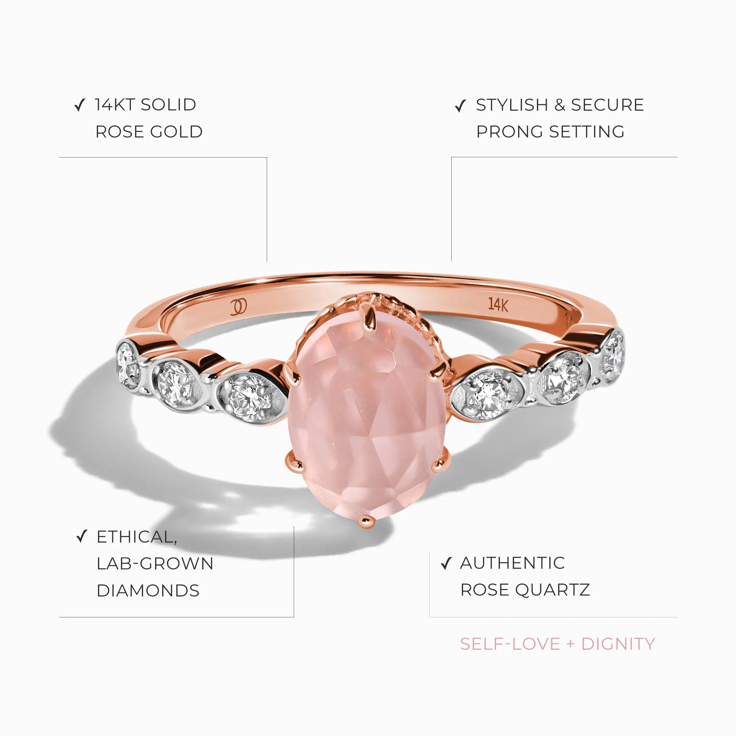 Rose Quartz Lab Diamond Ring - Mirth