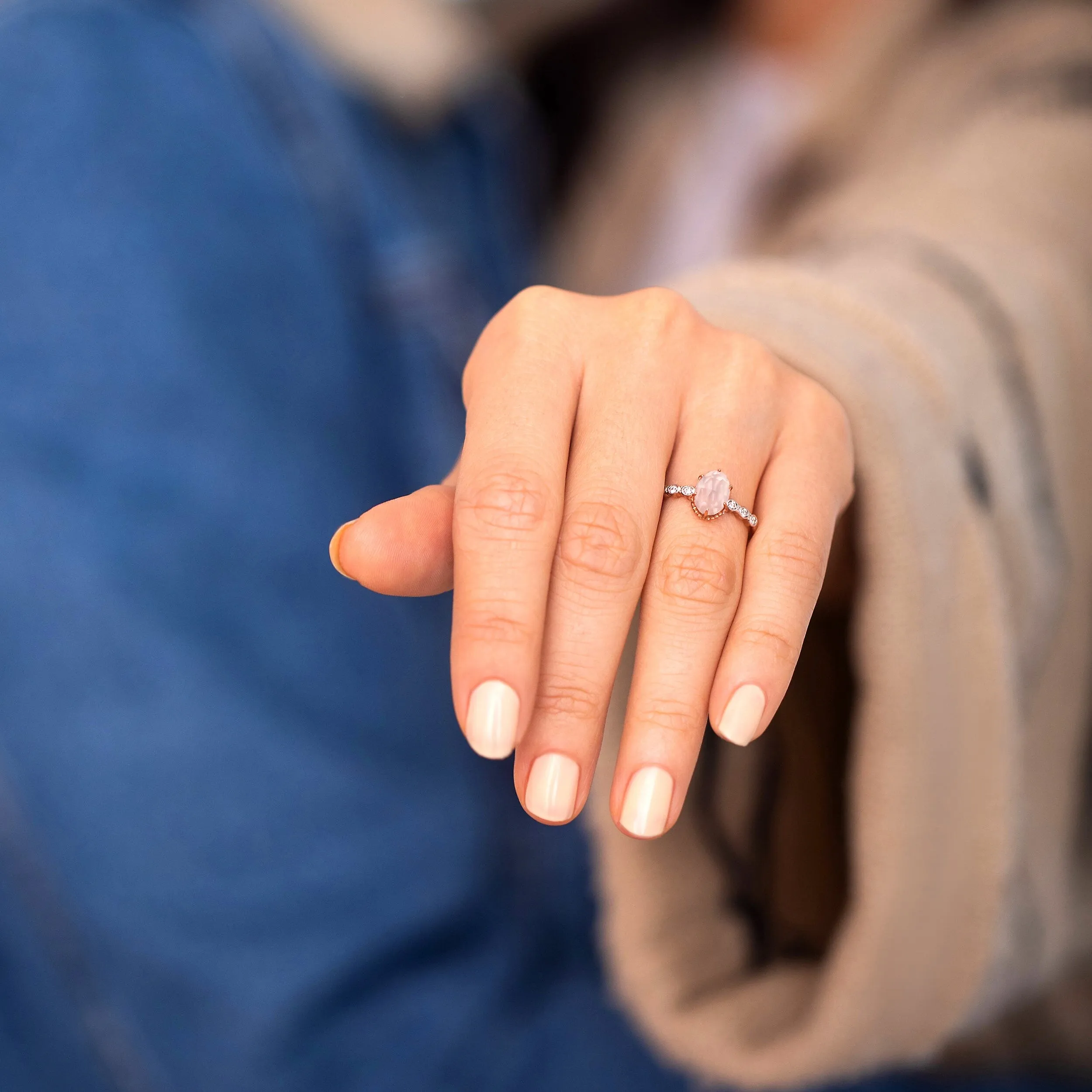 Rose Quartz Lab Diamond Ring - Mirth