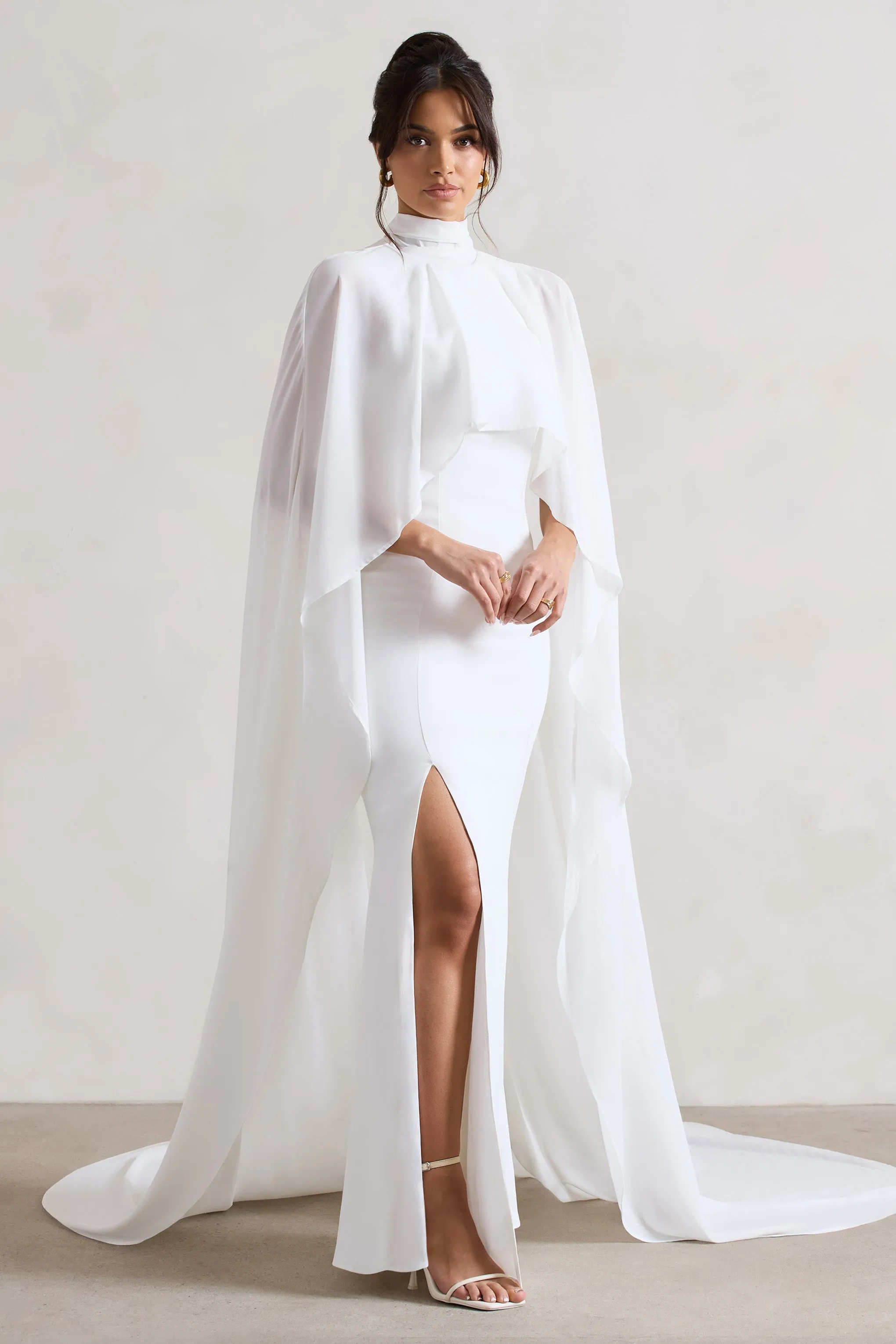 Saint | Cream Fishtail Split Maxi Dress With Chiffon Cape