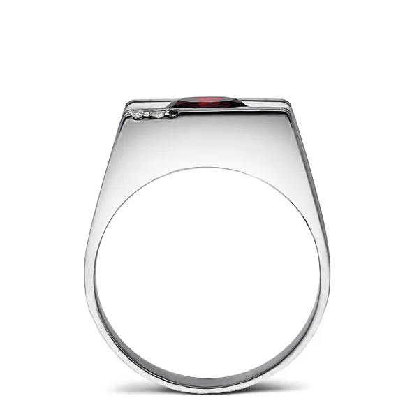 Solid 10K White GOLD Mens Ring REAL with Red Ruby and DIAMONDS Accents