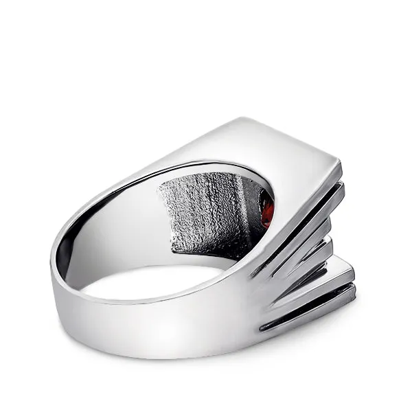 Solid 10K White GOLD Mens Ring REAL with Red Ruby and DIAMONDS Accents