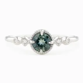 Stella Ring - 4.6mm 0.45ct Parti Blue Green Queensland Sapphire, 14k White Gold