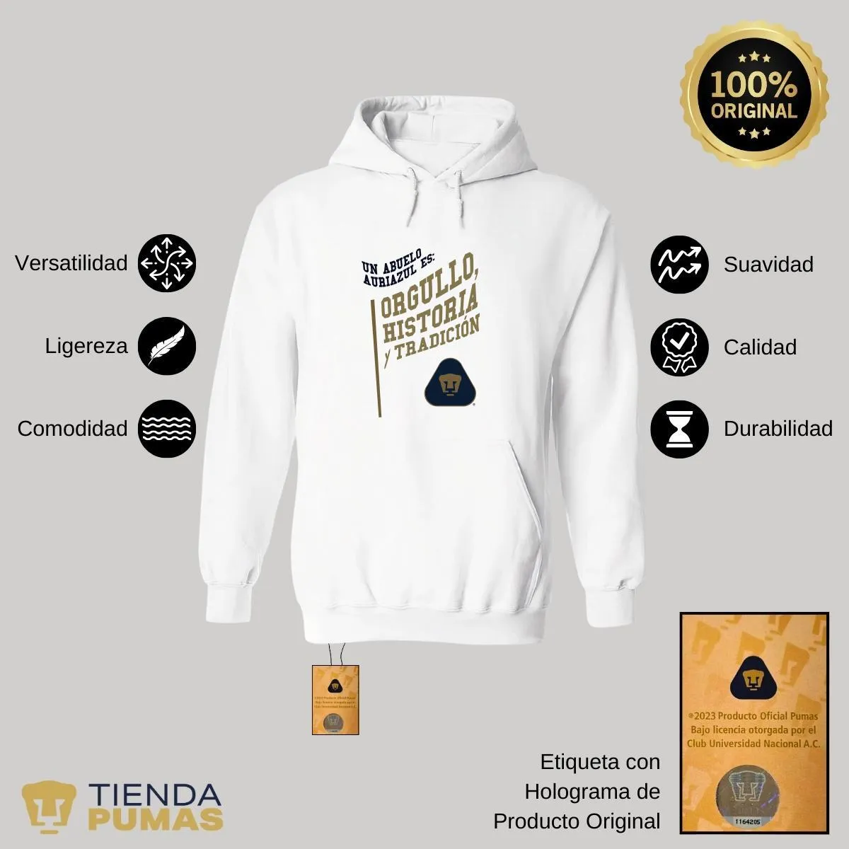 Sudadera Hombre Hoodie  Pumas UNAM Abuelo Auriazul