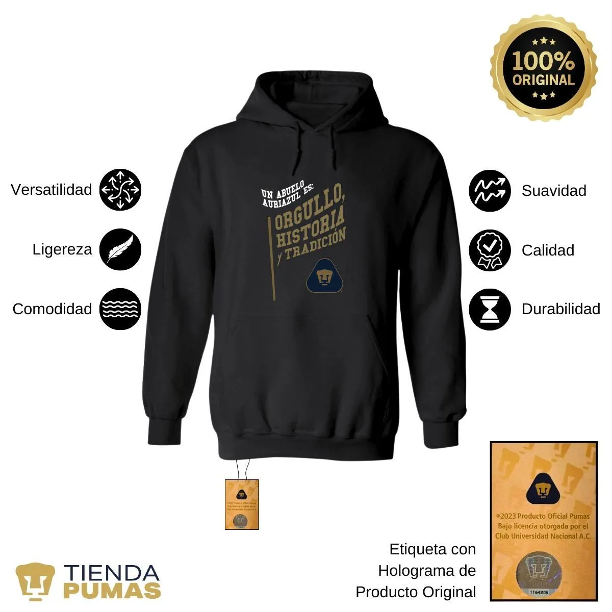 Sudadera Hombre Hoodie  Pumas UNAM Abuelo Auriazul