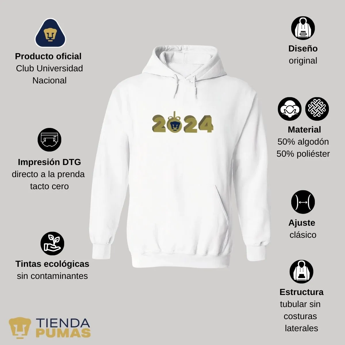 Sudadera Hombre Hoodie Pumas UNAM Ao Nuevo