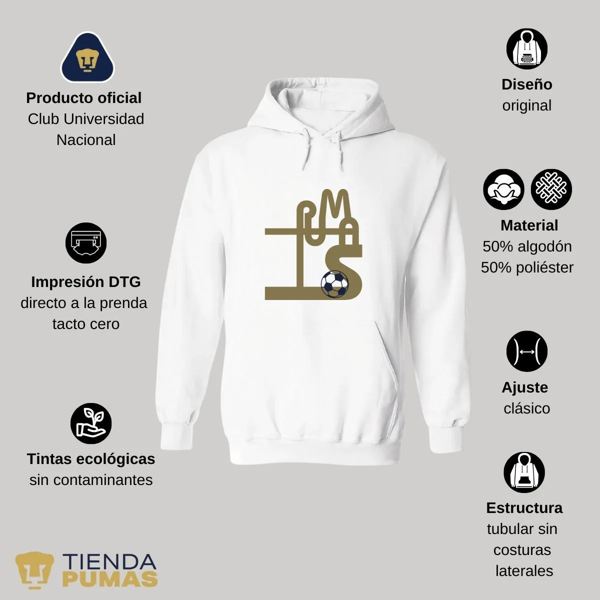 Sudadera Hombre Hoodie  Pumas UNAM Líneas