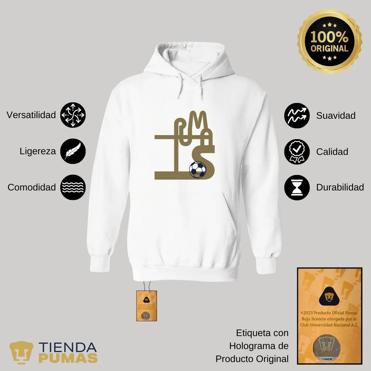 Sudadera Hombre Hoodie  Pumas UNAM Líneas