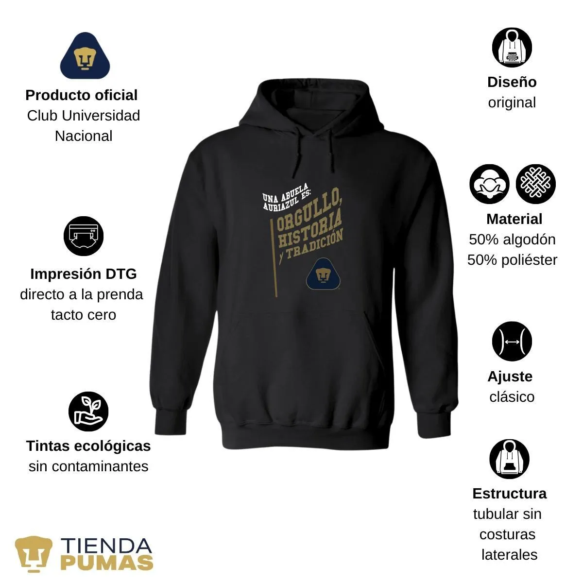 Sudadera Mujer Hoodie  Pumas UNAM Abuela Auriazul