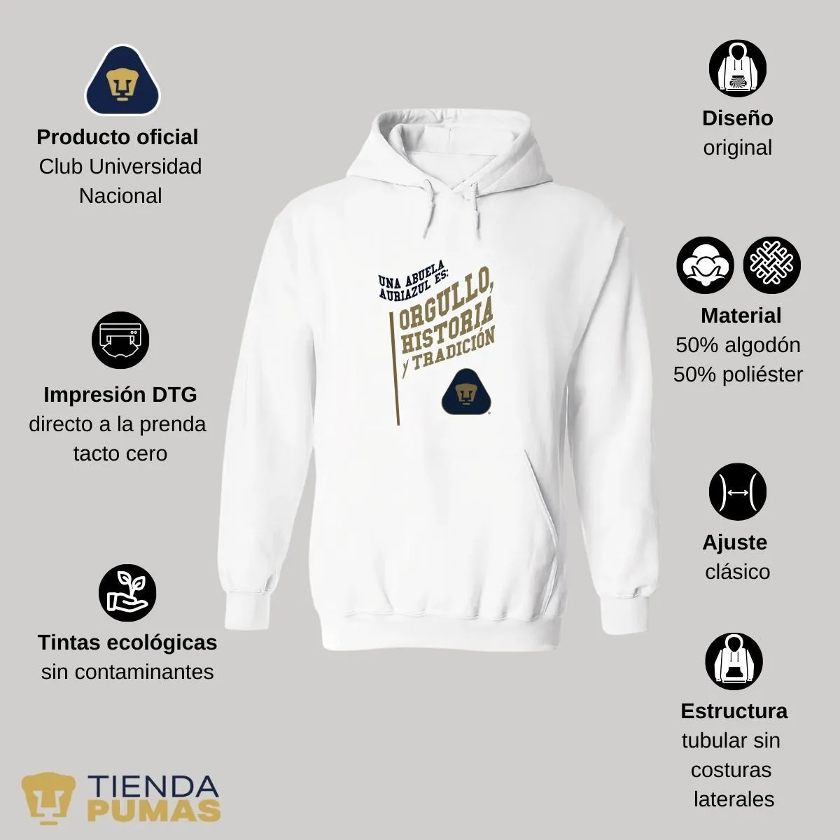 Sudadera Mujer Hoodie  Pumas UNAM Abuela Auriazul