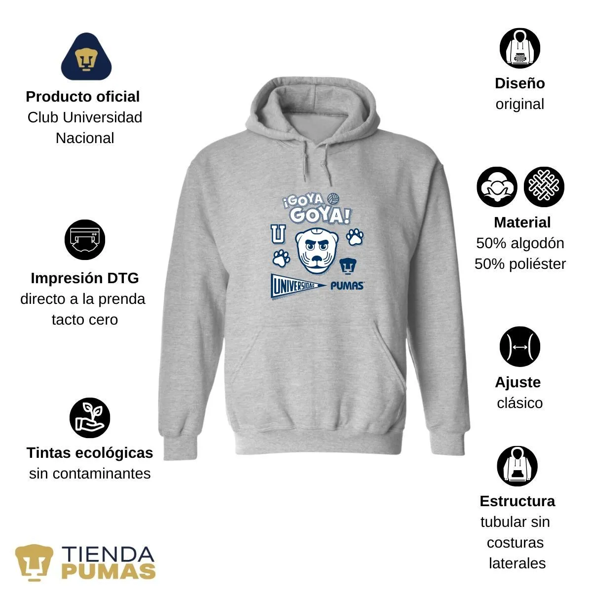 Sudadera Mujer Hoodie  Pumas UNAM Goya Universidad