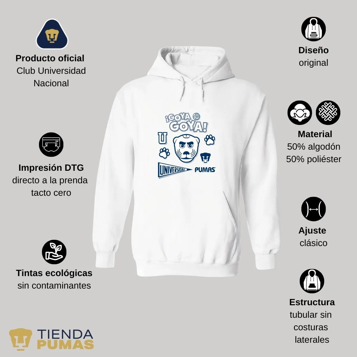 Sudadera Mujer Hoodie  Pumas UNAM Goya Universidad