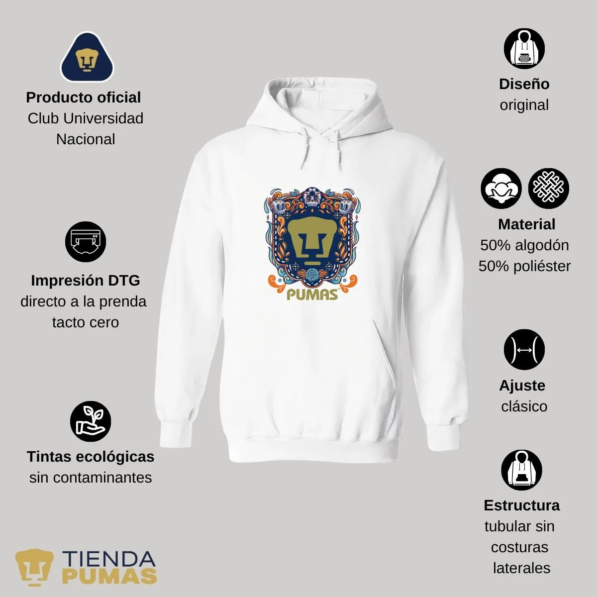 Sudadera para Hombre Hoodie Pumas UNAM Día de Muertos Azul