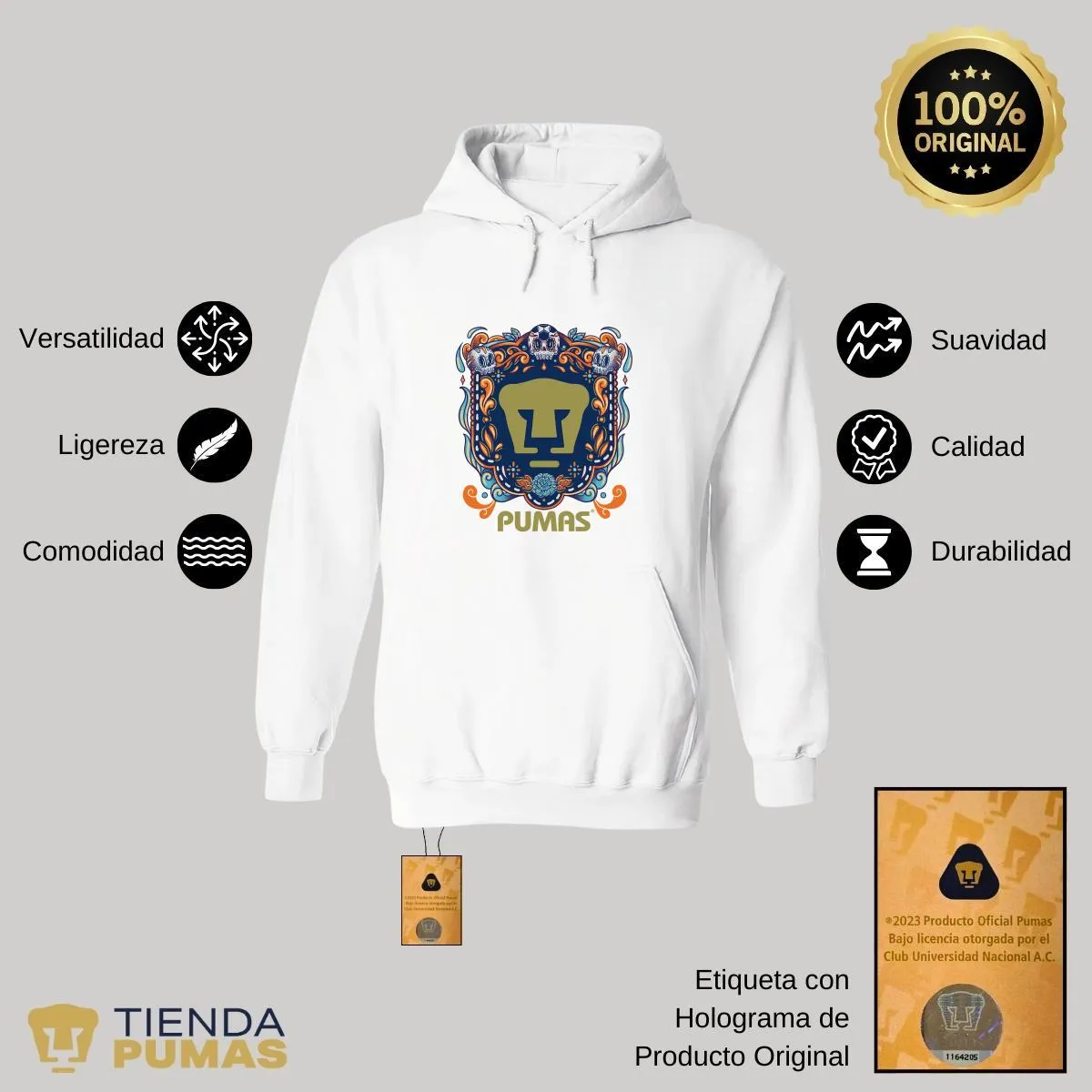 Sudadera para Hombre Hoodie Pumas UNAM Día de Muertos Azul