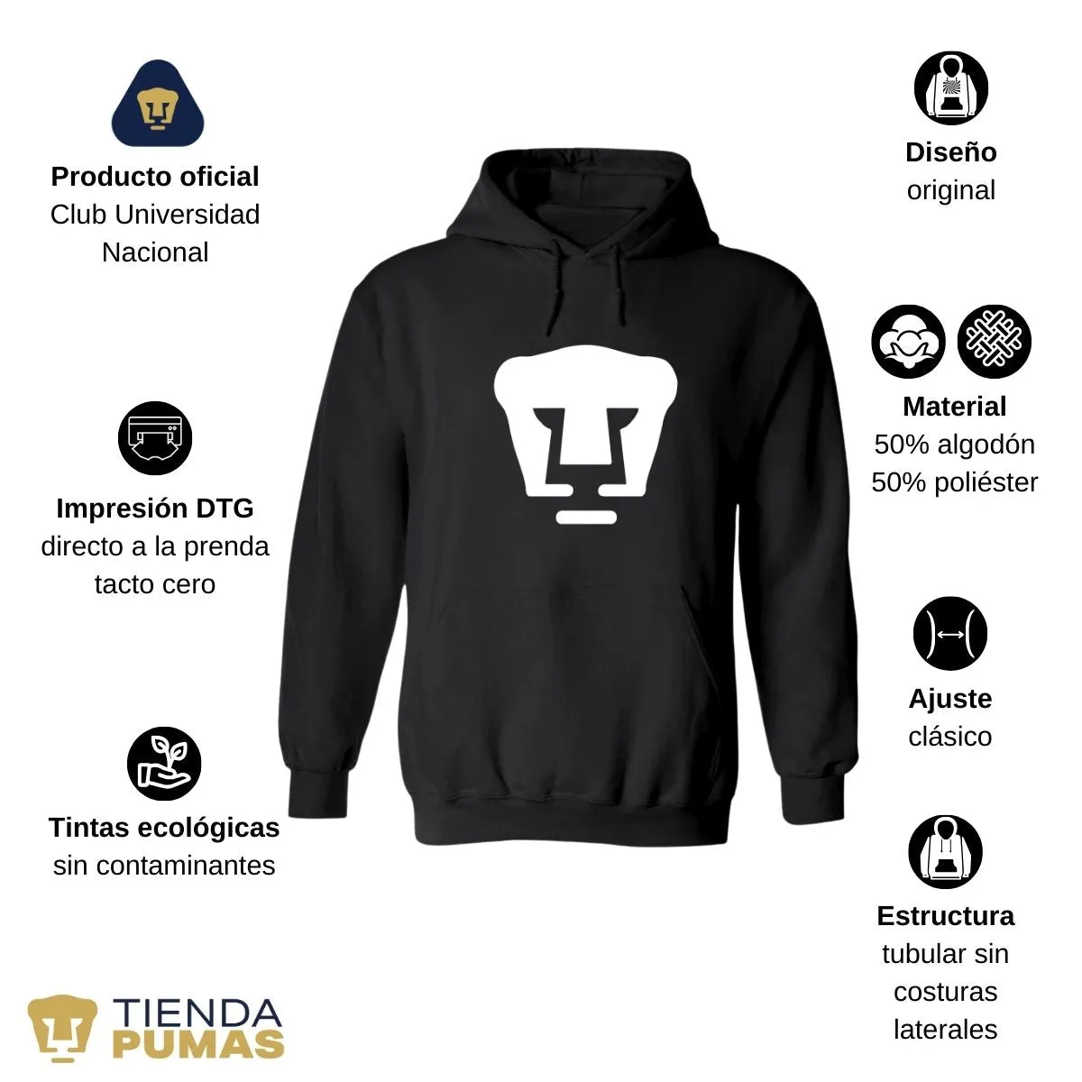 Sudadera para Hombre Hoodie Pumas UNAM Logo Blanco