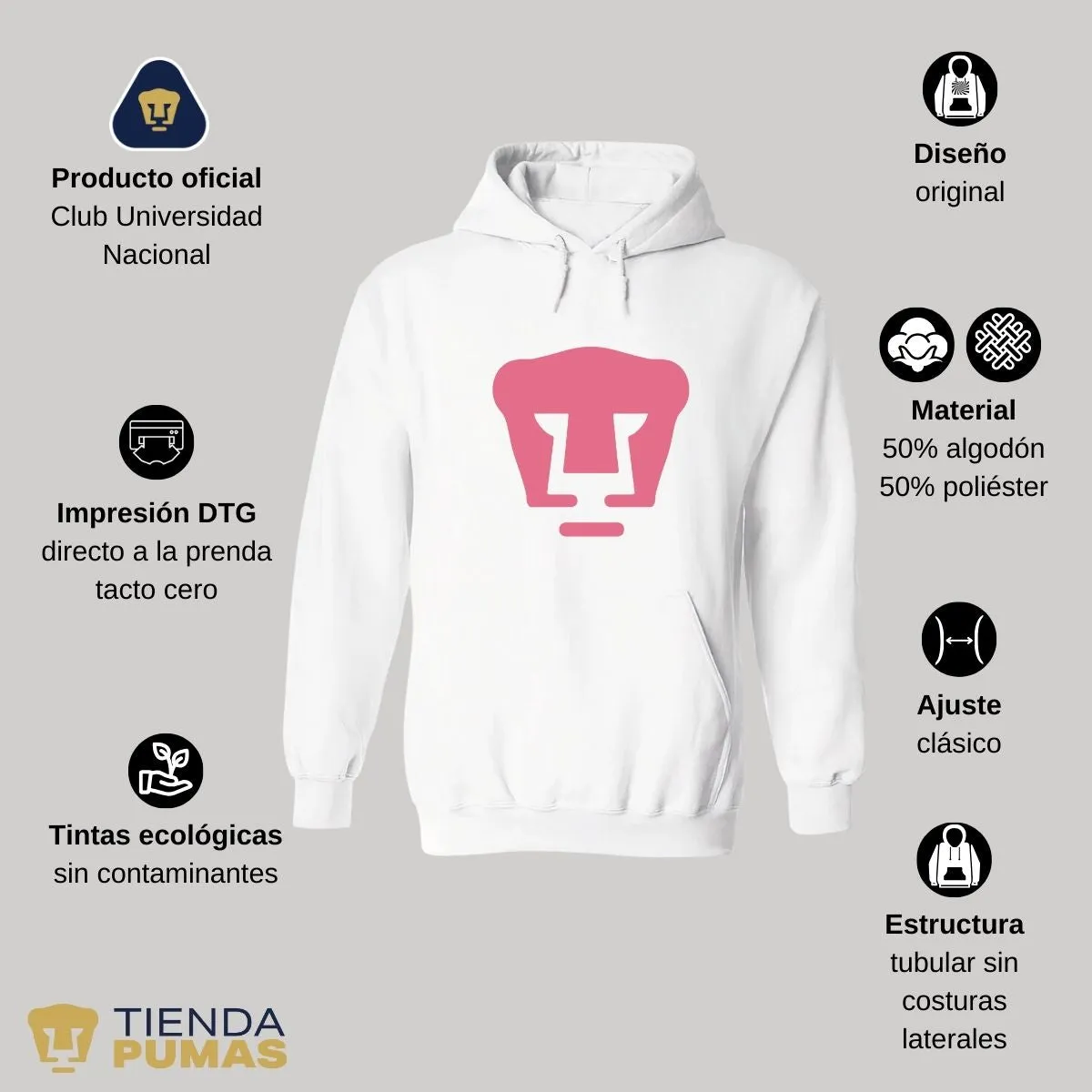 Sudadera para Hombre Hoodie Pumas UNAM Logo Rosa