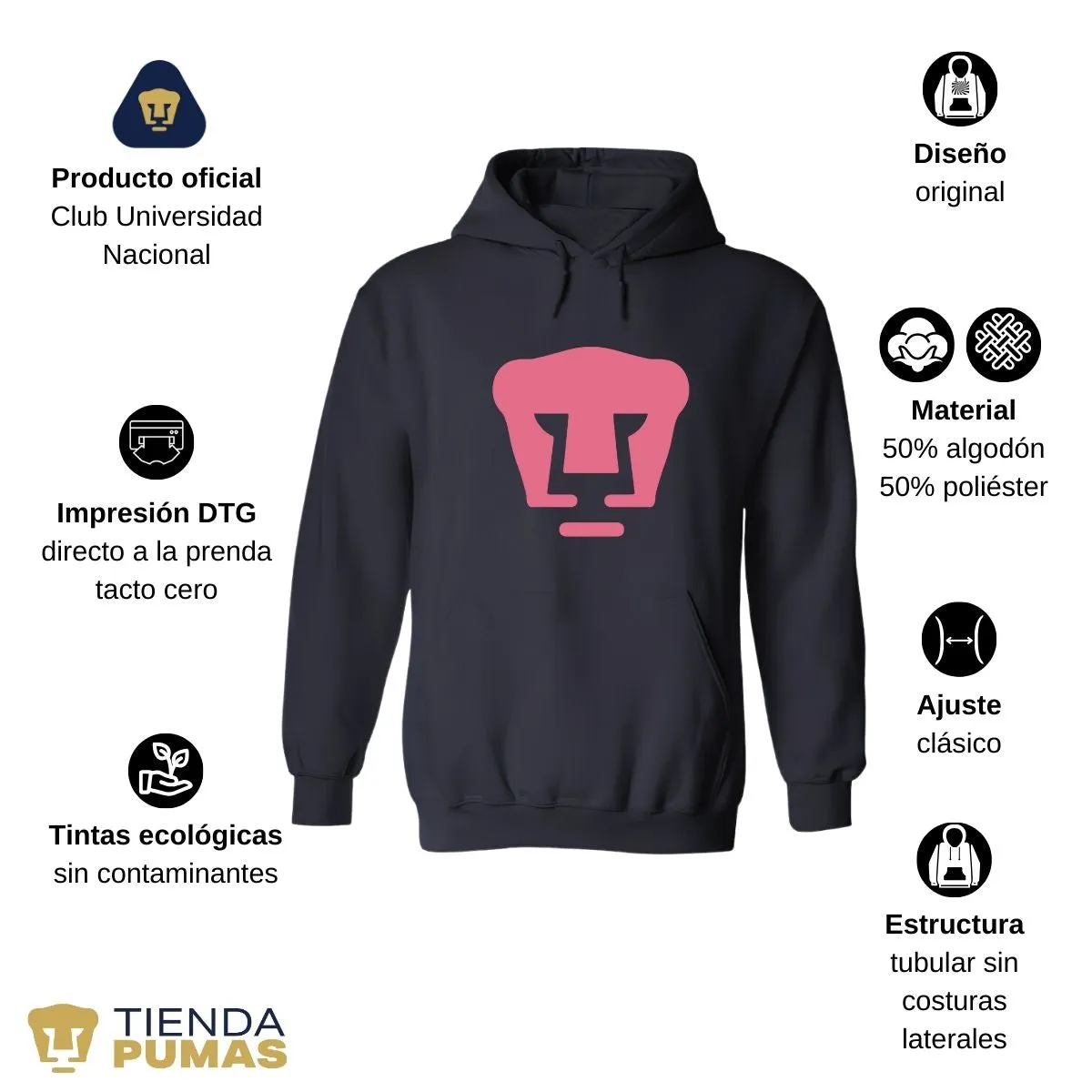 Sudadera para Hombre Hoodie Pumas UNAM Logo Rosa