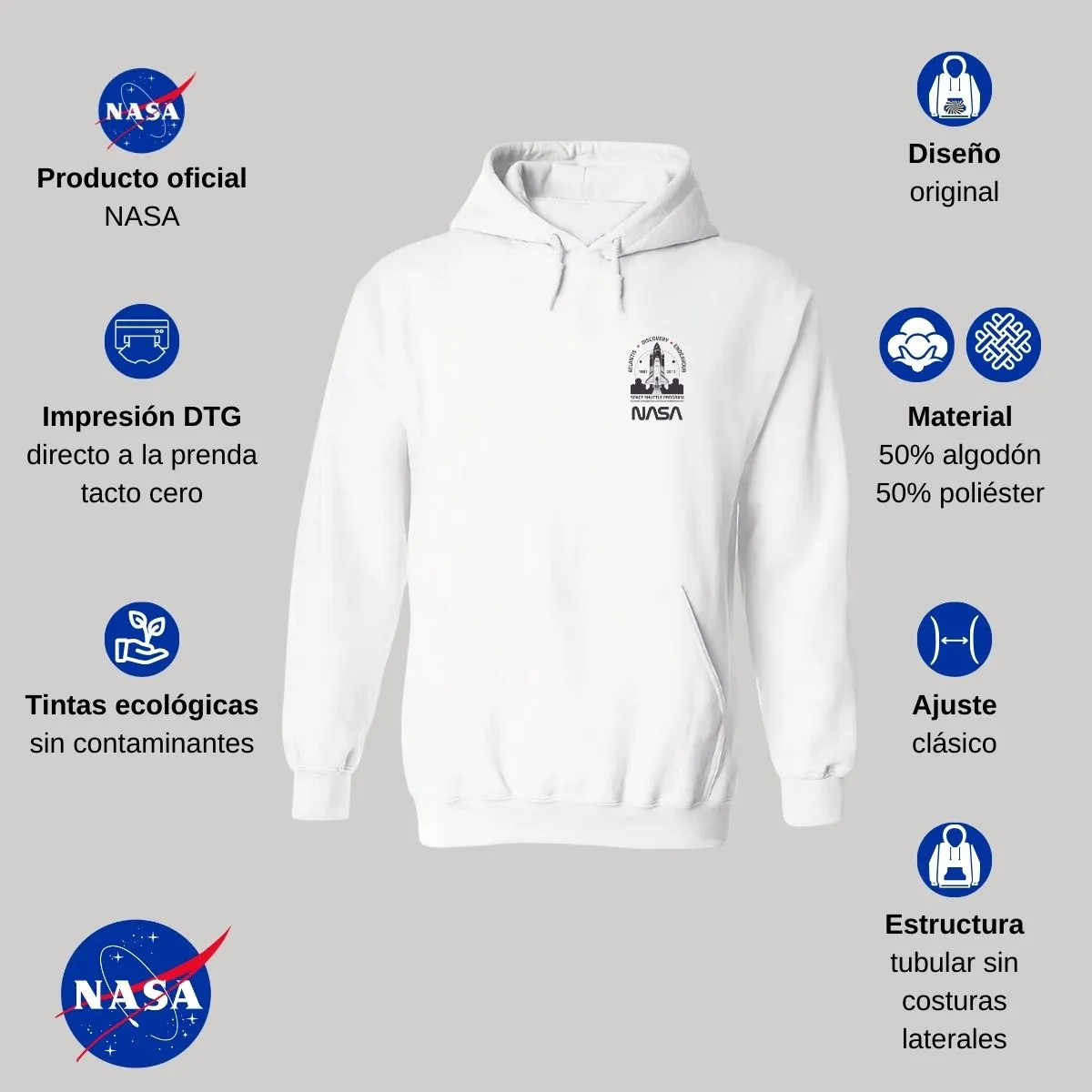 Sweater Suéter Hombre Hoodie Nasa Cohete Espacial Escudo