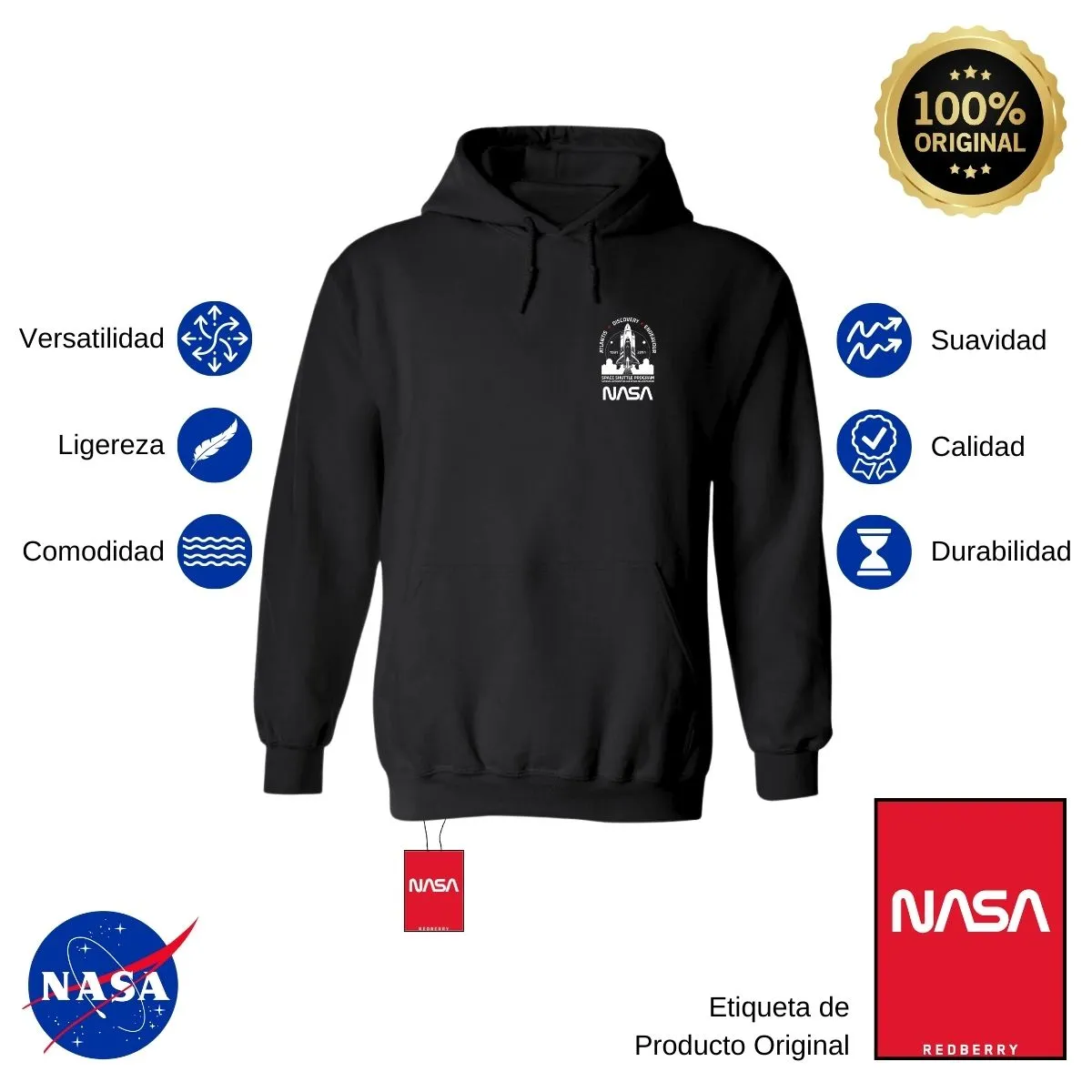 Sweater Suéter Hombre Hoodie Nasa Cohete Espacial Escudo