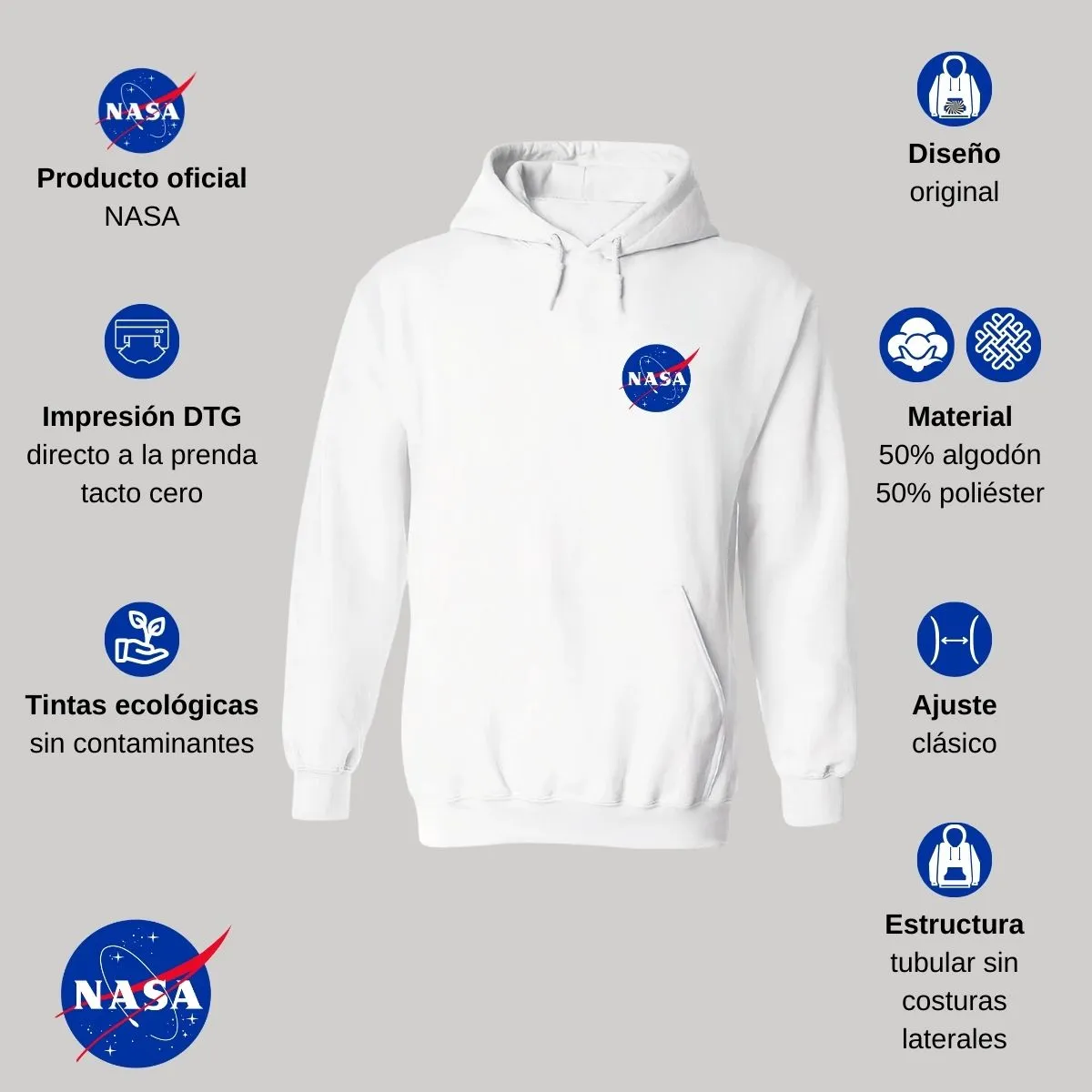 Sweater Suéter Hombre Hoodie Nasa Logo Espacial Escudo