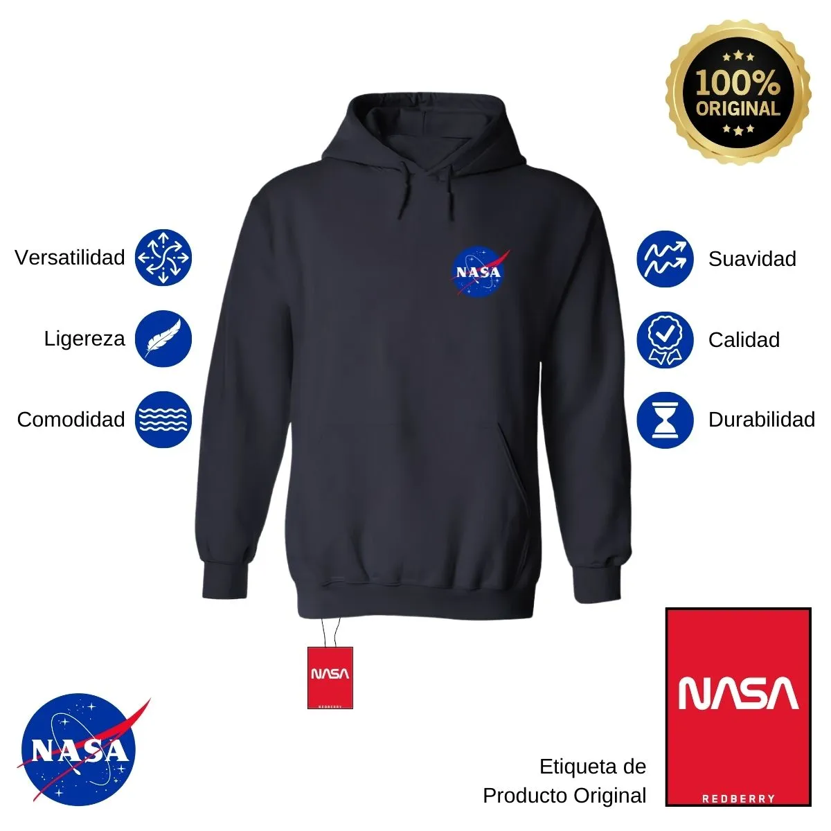 Sweater Suéter Hombre Hoodie Nasa Logo Espacial Escudo