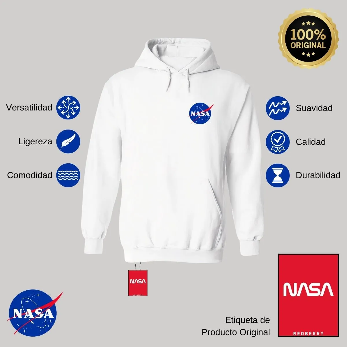 Sweater Suéter Hombre Hoodie Nasa Logo Espacial Escudo