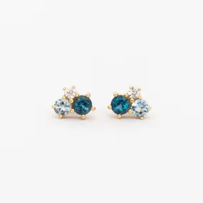 Topaz, Aquamarine, & Diamond Trio Bubbles Studs