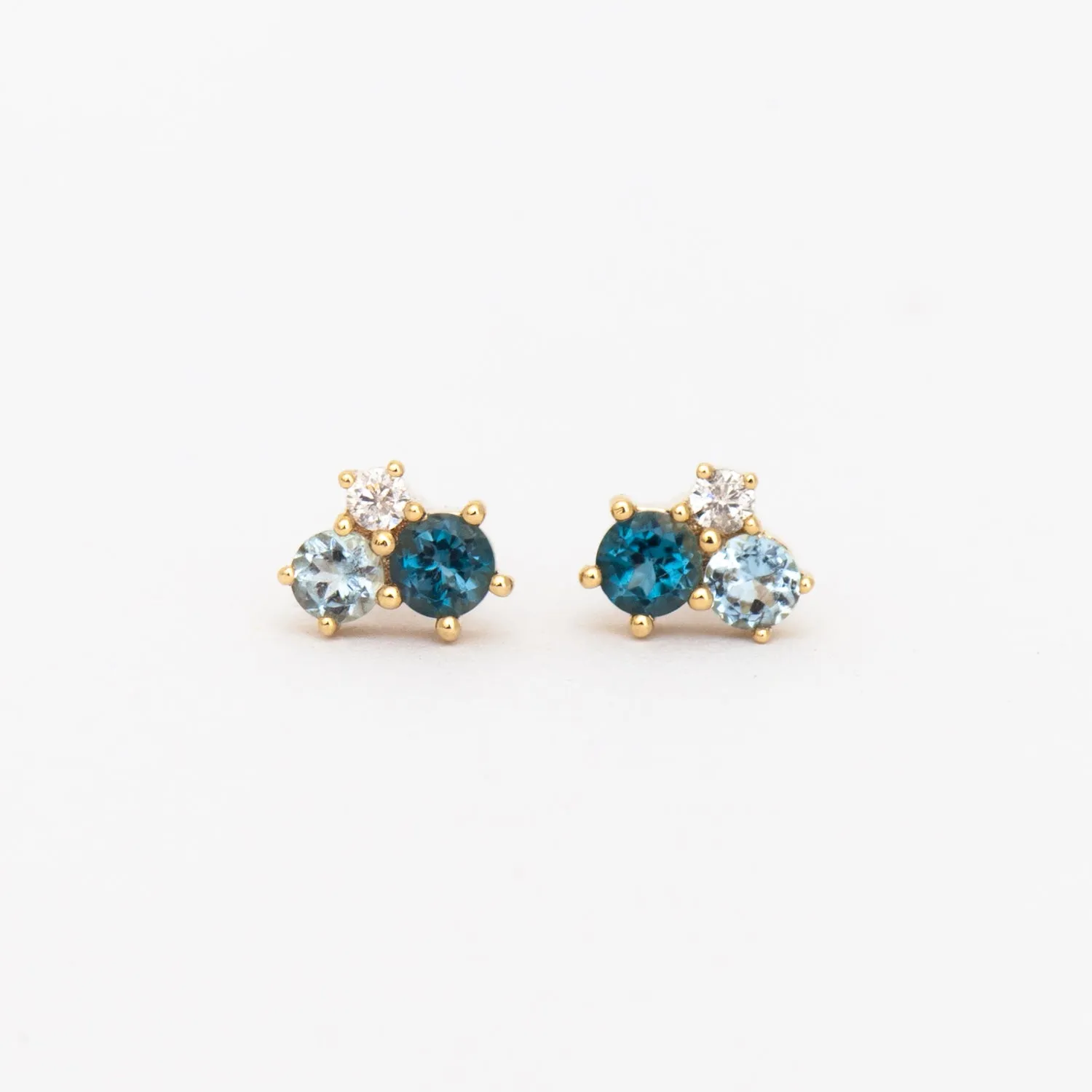 Topaz, Aquamarine, & Diamond Trio Bubbles Studs