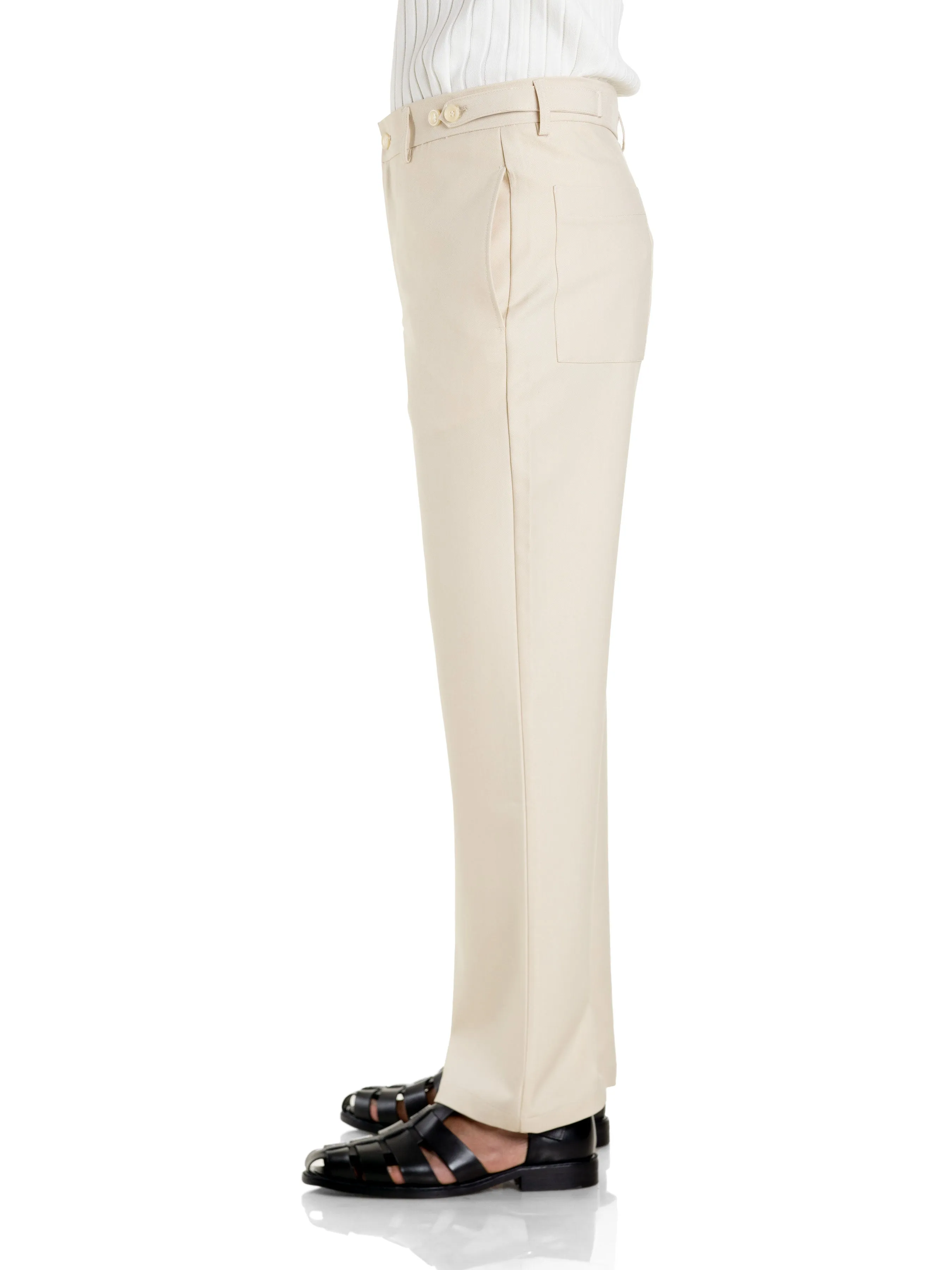 Trousers Belt Loop With Side Adjusters - Cream (Straight Cut)