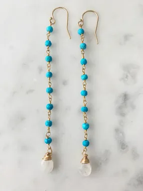 Turquoise Long Chain Earring with Moonstone Drop