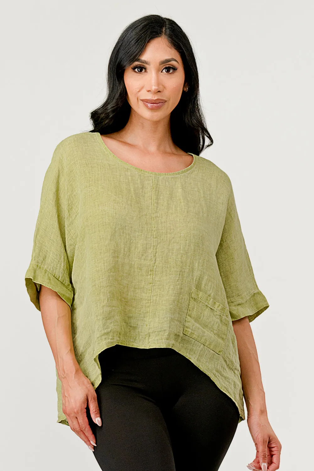 V Back  Italian Linen Top w Pocket