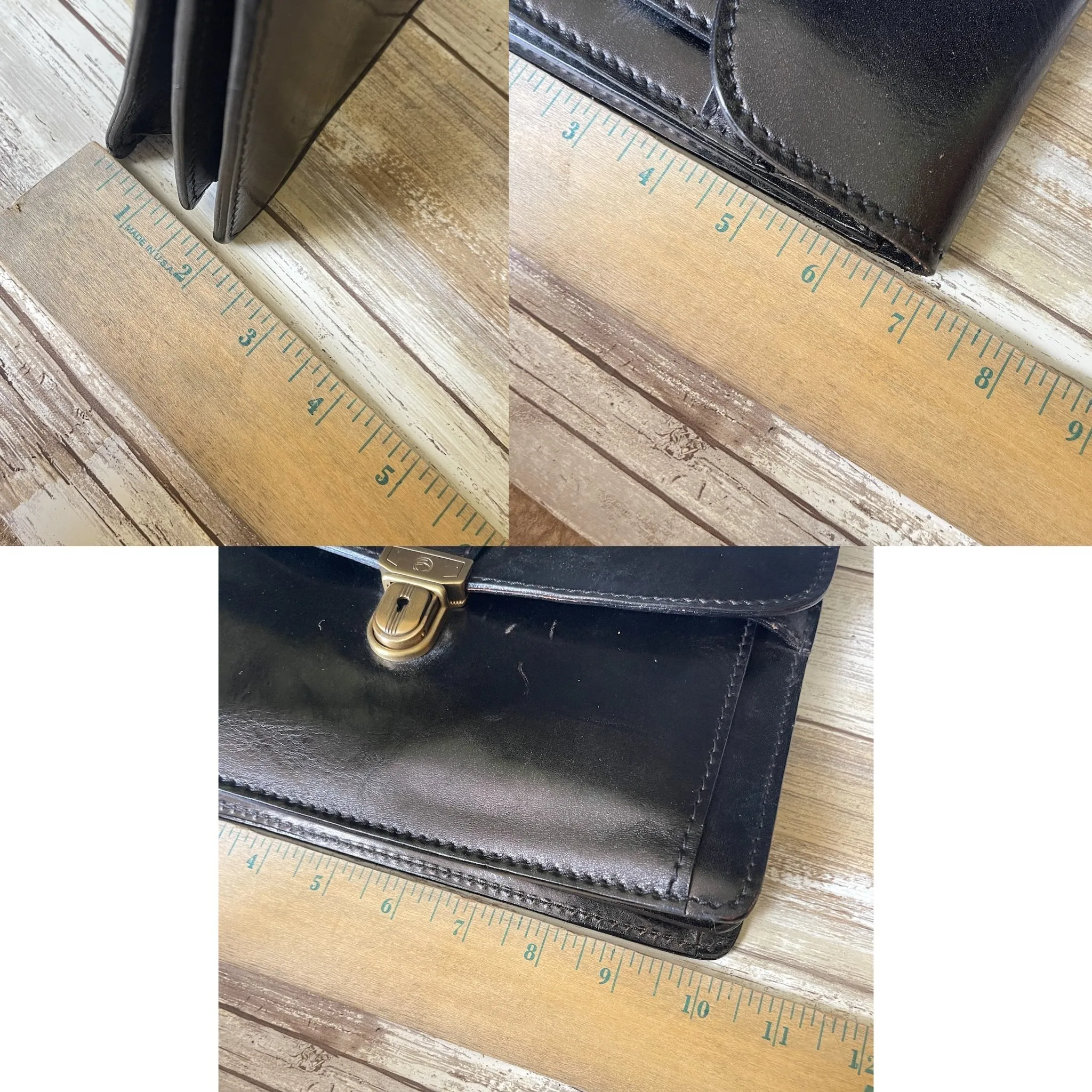 Vintage Black Leather Clutch from Italy. Envelope Style with a Wallet Organizer Section. 1980s Fashion.