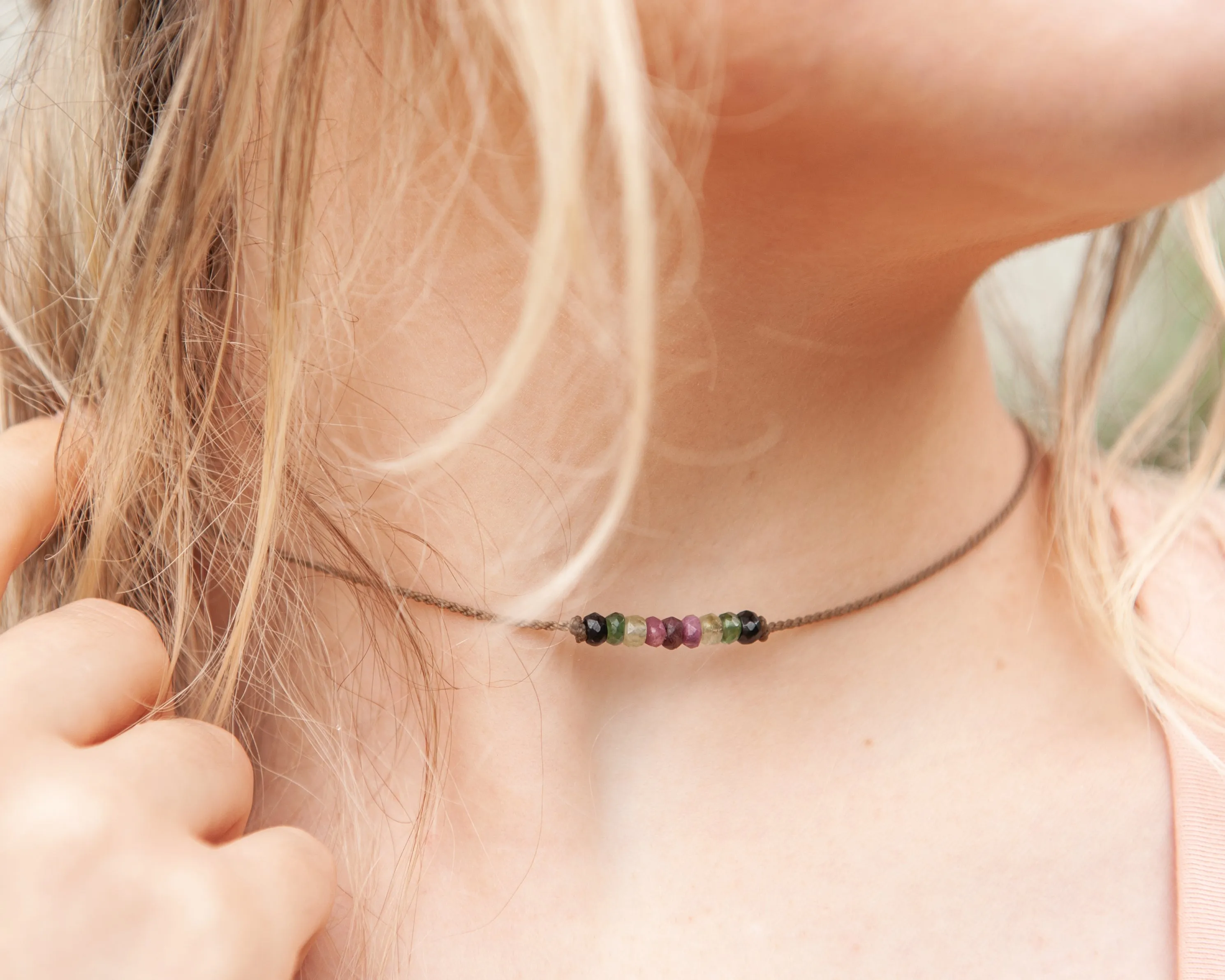 Watermelon Tourmaline Bohemian Necklace