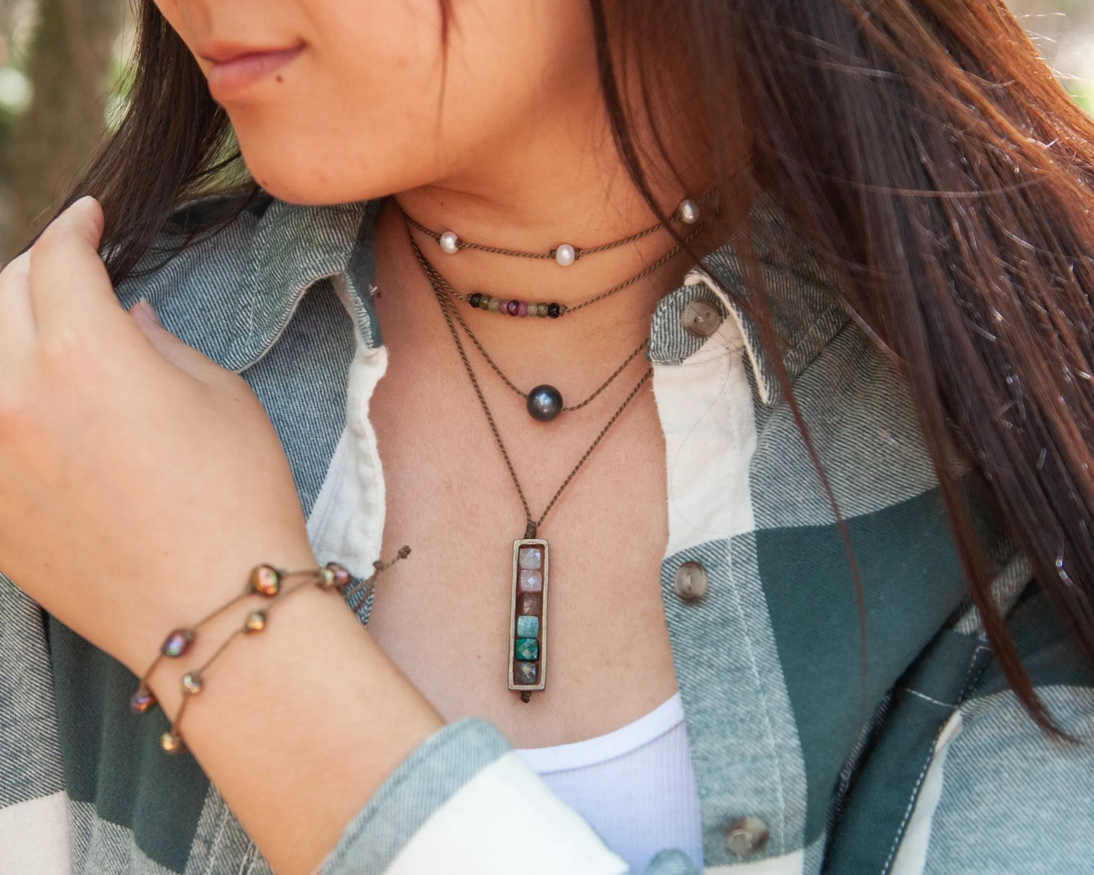 Watermelon Tourmaline Bohemian Necklace